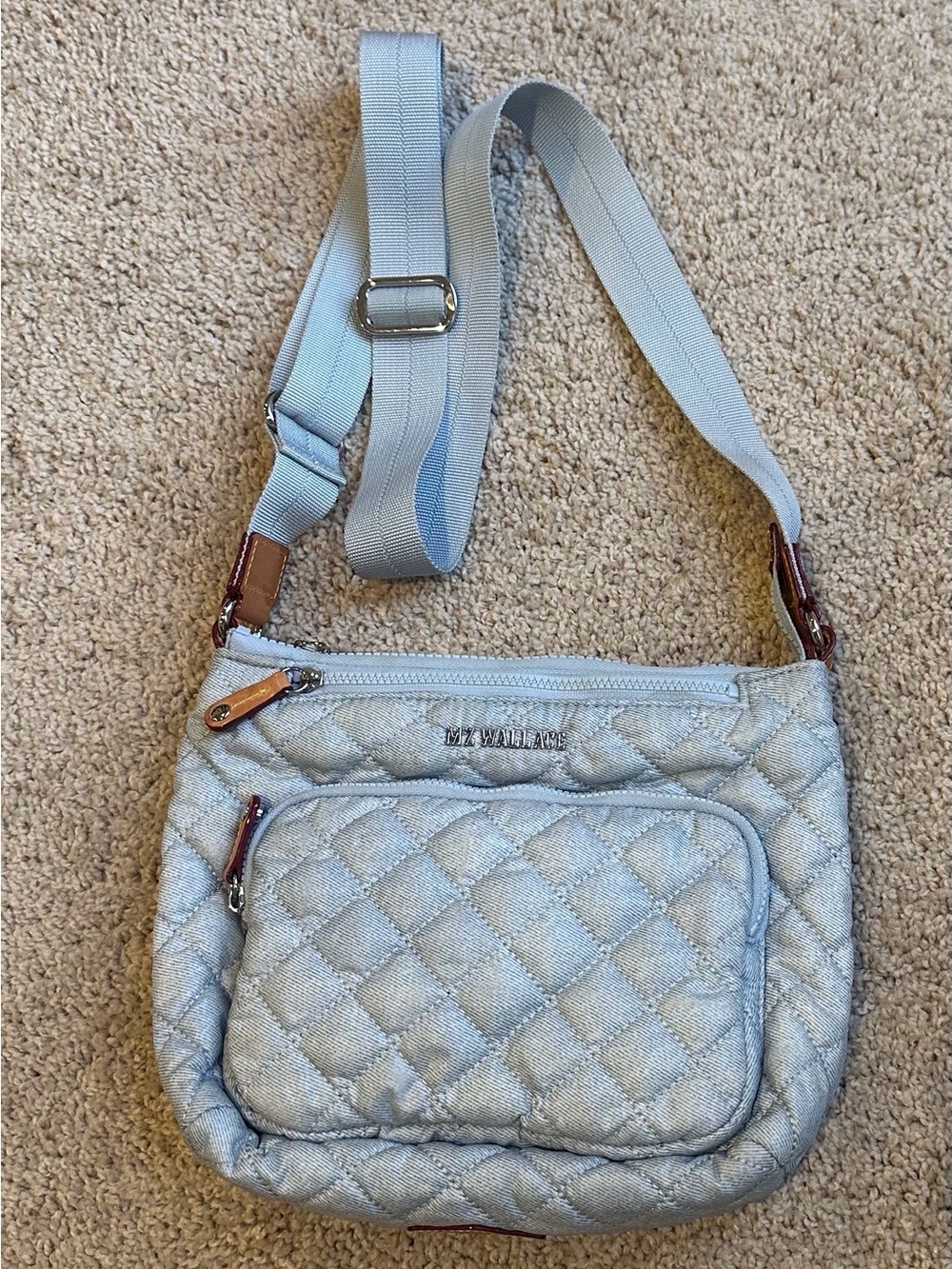 MZ Wallace Metro Scout Deluxe Quilted Crossbody Bag Light Blue